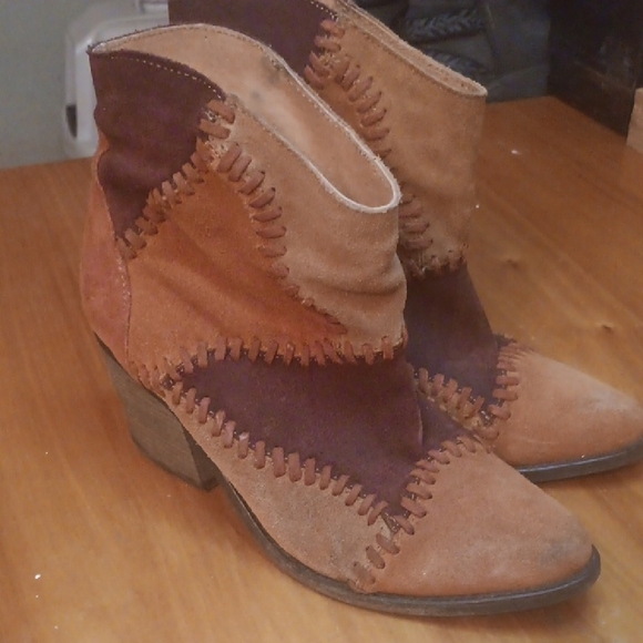 Musse & Cloud Patchwork Suede Ankle Boots - Brown and Tan - Picture 1 of 12